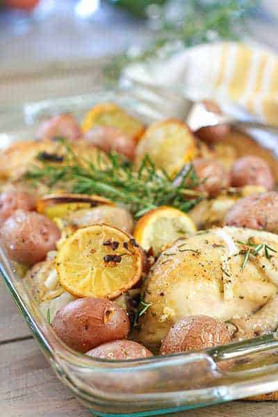 Lemon Rosemary Chicken in a 9 x 13 baking dish