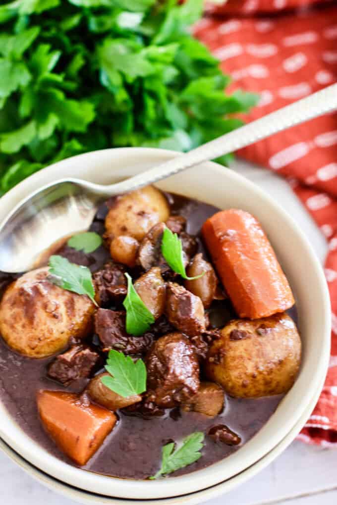 Slow Cooker Beef stew in a bowl