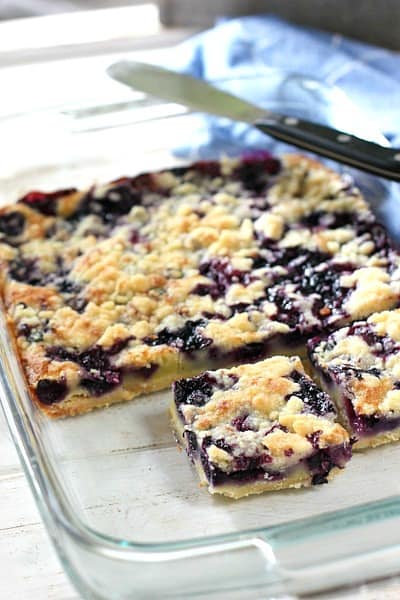 Blueberry Pie Bars ready to serve