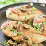 Seared Chicken with Mushroom Sauce on skillet