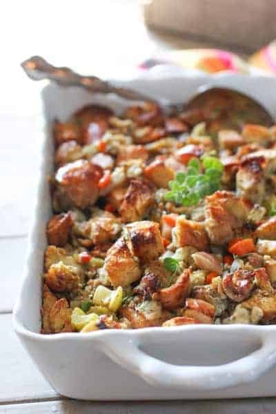 Ciabatta Stuffing out of the oven and ready to serve