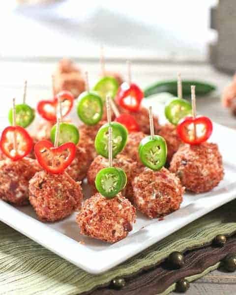 Cheese ball bites on a platter