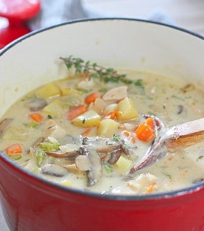 Chicken Chowder in a red pot