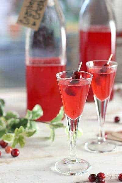 Cranberry Vodka in liqueur glasses