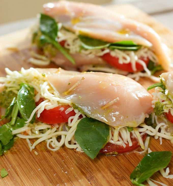 Pesto Mozzarella and Tomato Stuffed Chicken Breasts with Video