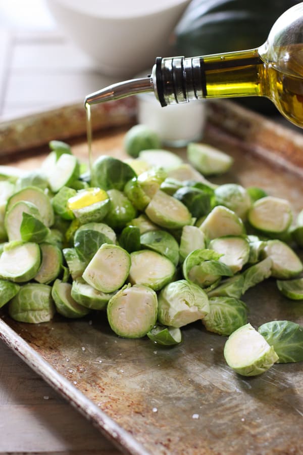 Brussels sprouts tossed in olive oil