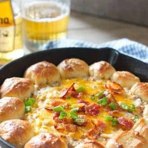 Cheeseburger dip in a skillet