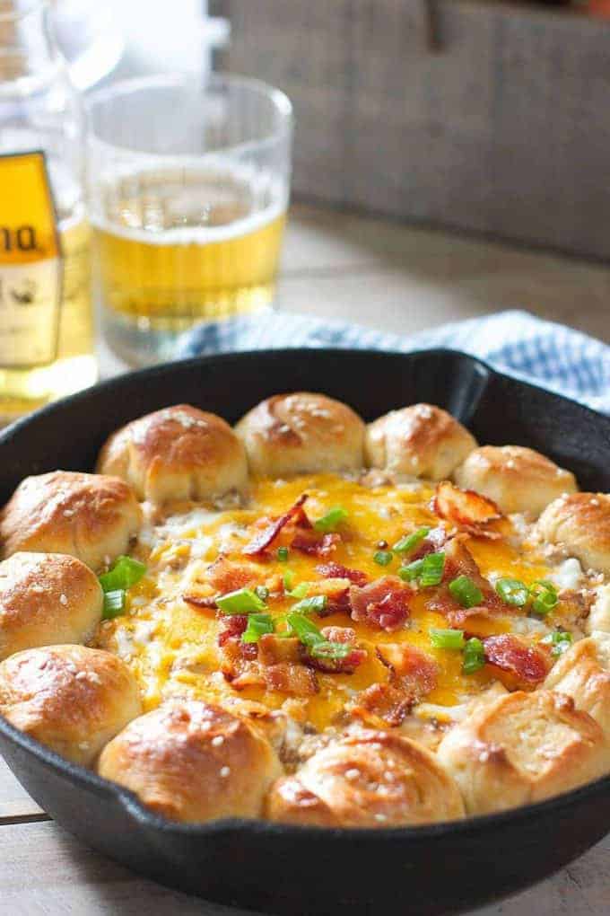 Cheeseburger dip in a skillet