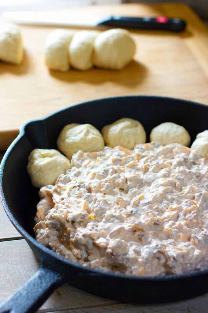 Assembling Cheeseburger Dip