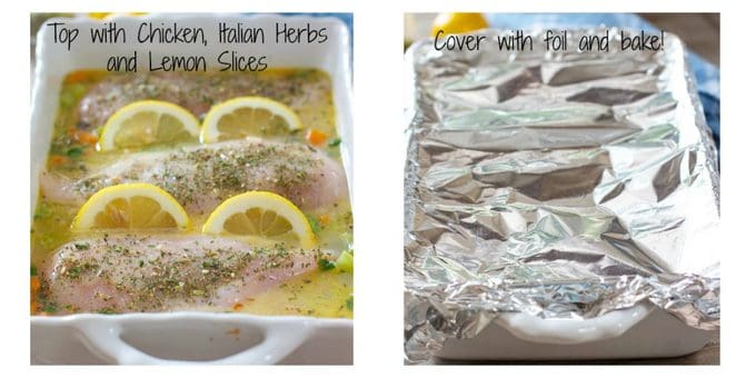 Top Chicken with herbs cover and in the oven!