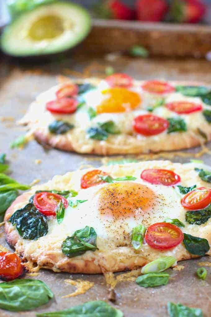 Breakfast Pizza on store bought naan bread