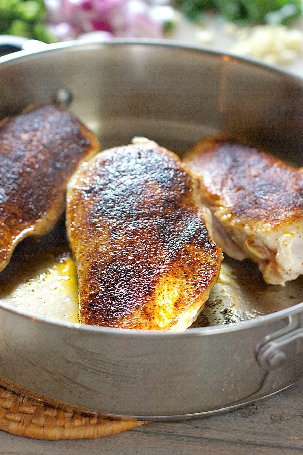 Seared Chicken in a skillet
