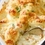 baked casserole with spoon