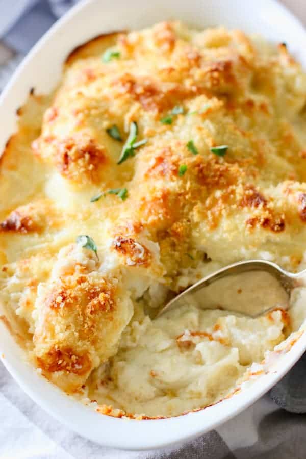 baked casserole with spoon