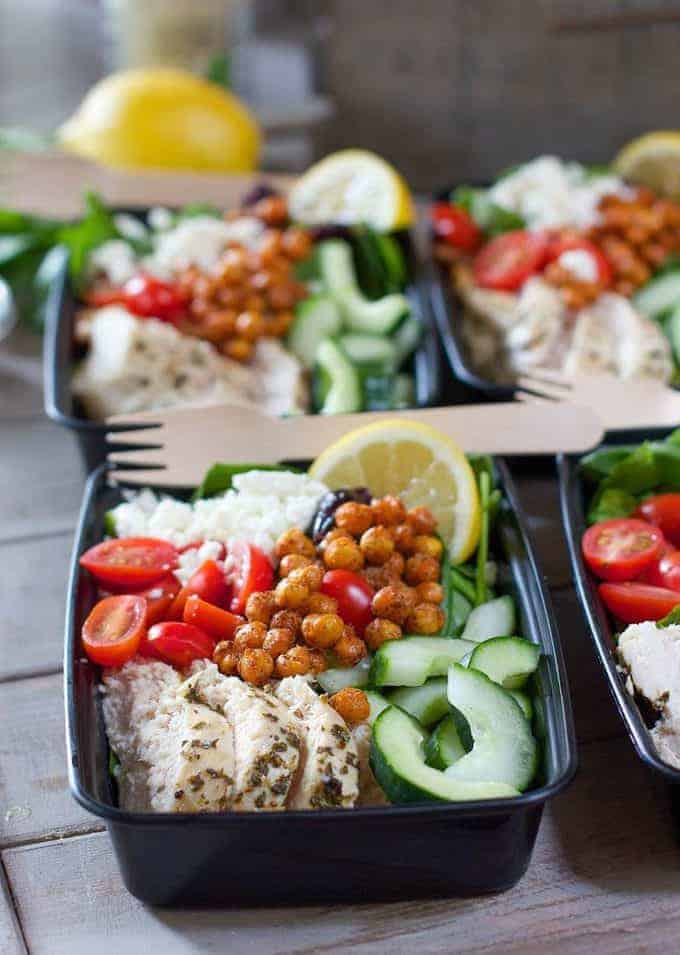 Meal Prep Lunch Bowls with Spicy Chicken, Roasted Lemon Broccoli