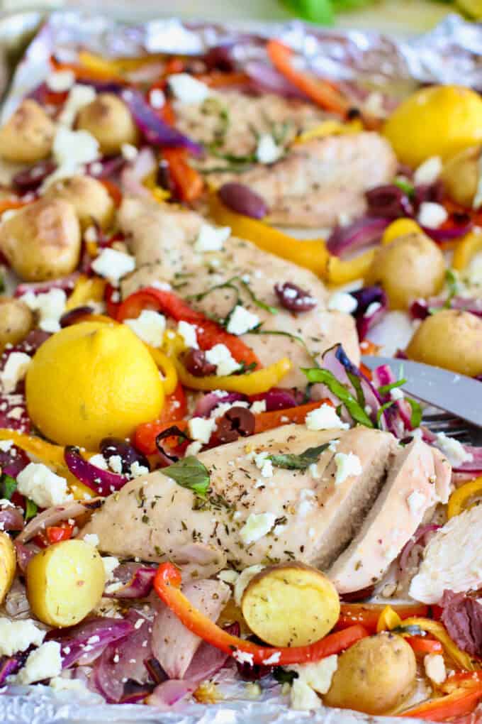 chicken sheet pan dinner ready to serve