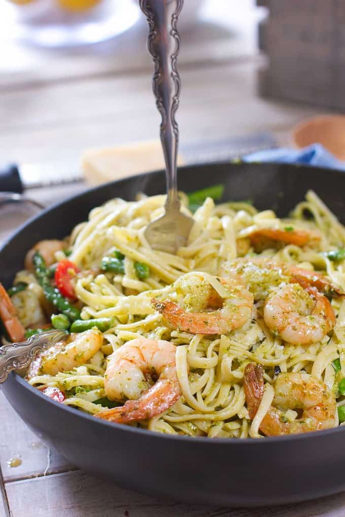 Pesto and Pasta with Shrimp