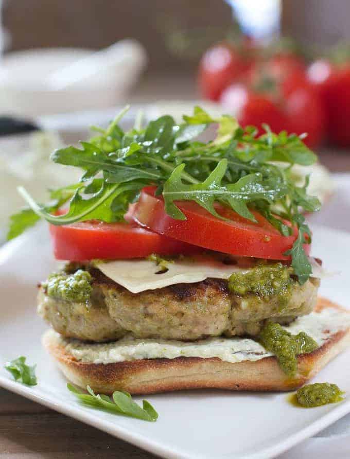 Chicken Pesto Burger on a plate