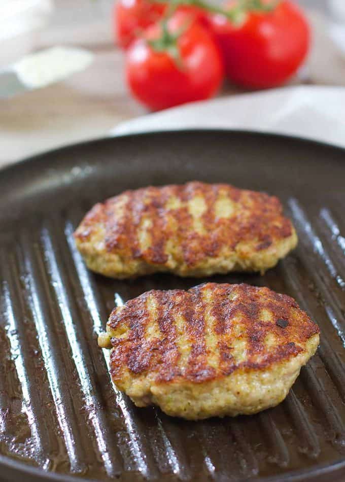 Chicken Pesto Burger on grill pan