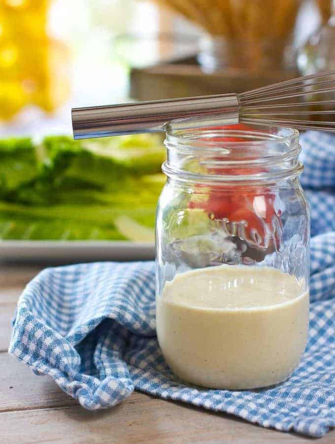 Skinny Caesar Dressing in mason jar