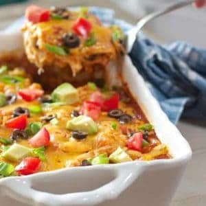 enchilada casserole being served