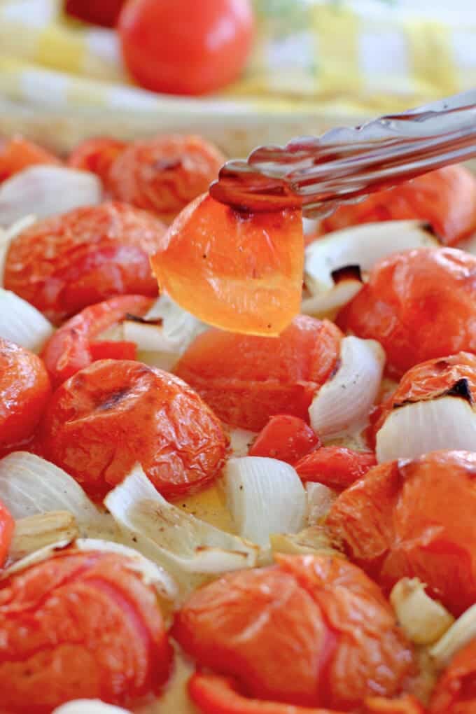 remove the tomato skins from roasted tomatoes