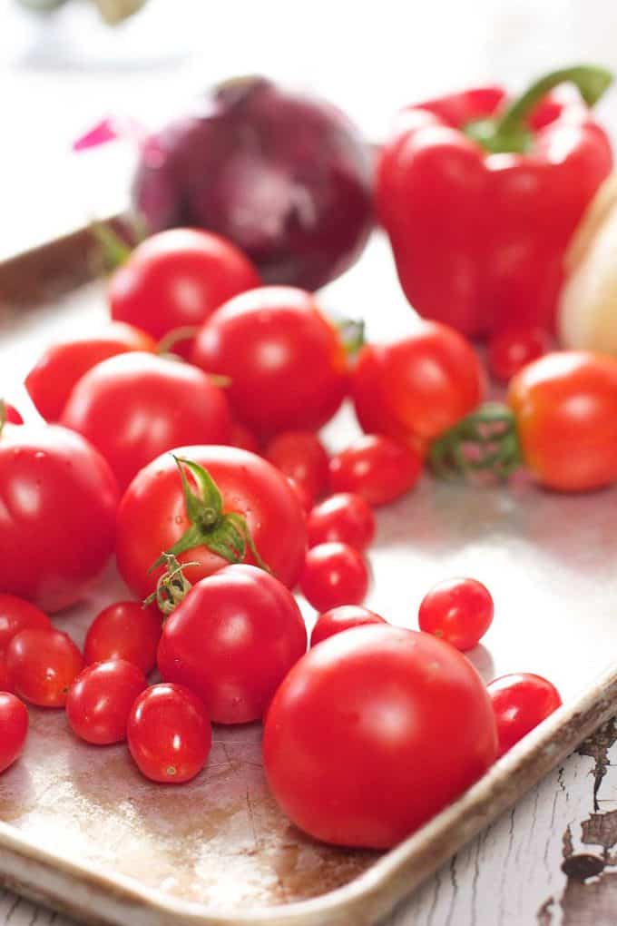 Fresh Tomatoes on a sheet pan
