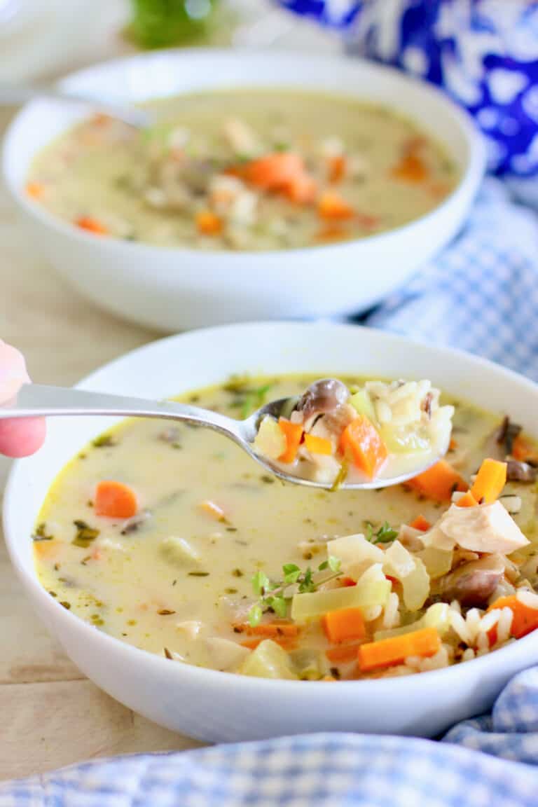 Creamy Chicken and Wild Rice Soup - Laughing Spatula