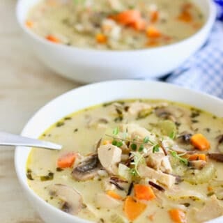 two bowls of chicken and wild rice soup