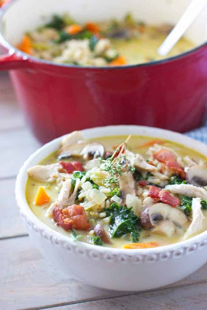 Creamy Chicken and Wild Rice Soup - Laughing Spatula