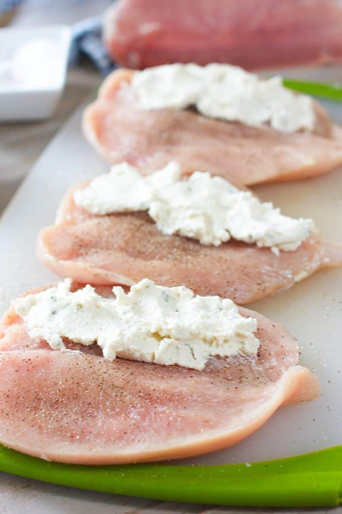 Stuffing Chicken Breasts with herbed cream cheese