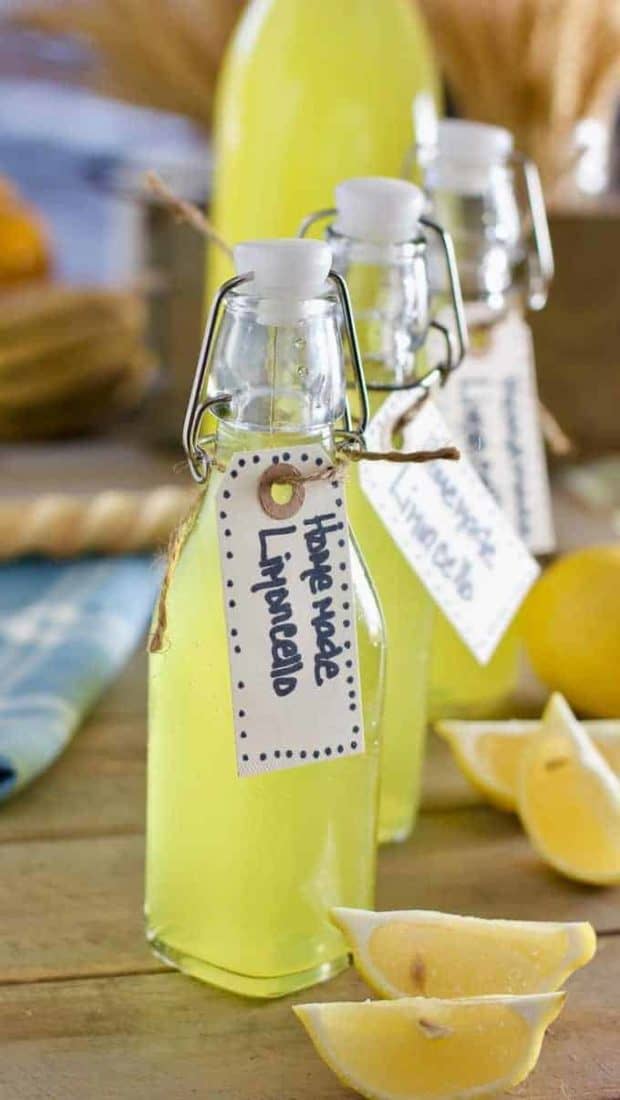 Homemade Limoncello in a beautiful bottle