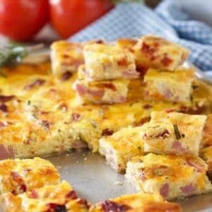 sheet pan quiche bites served