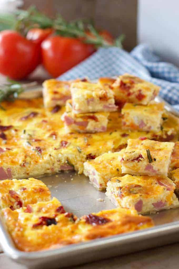 Sheet Pan quiche bites on a tray