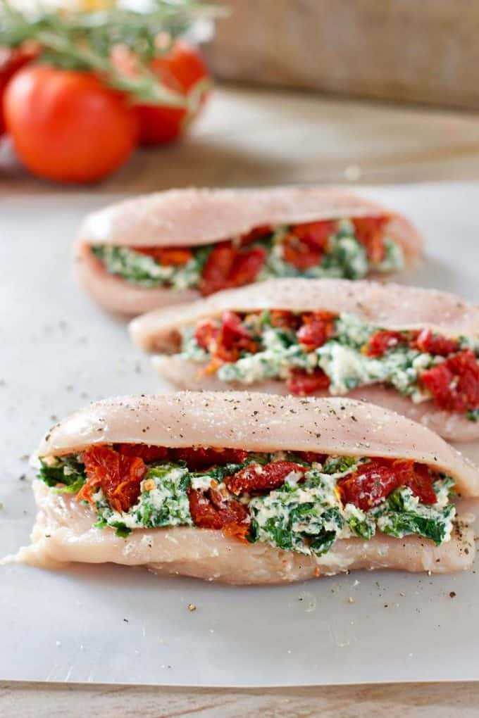 Stuffed chicken breasts ready to bake