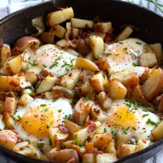 overhead view of egg skillet in cast iron pan