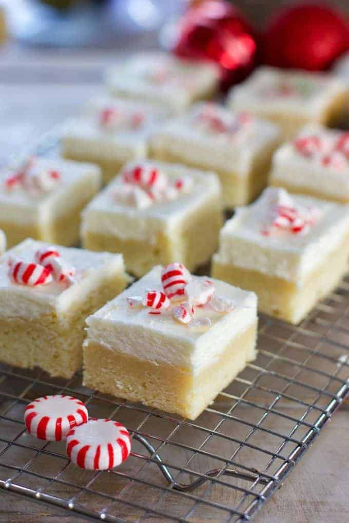 Sugar Cookie bars sliced and sprinkled with candy