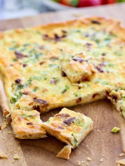 Sheet Pan Quiche cut into squares