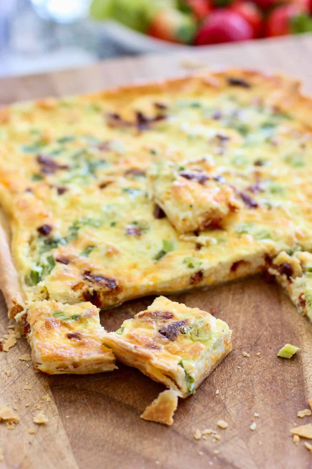 Sheet Pan Quiche cut into squares