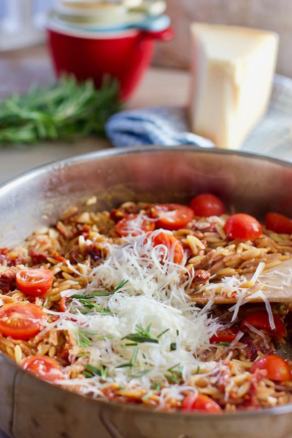 Shrimp and orzo skillet