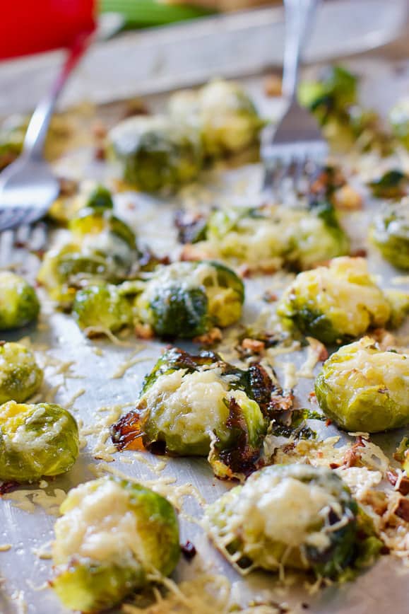 Smashed Brussel Sprouts are crispy on the edges and soft in the middle