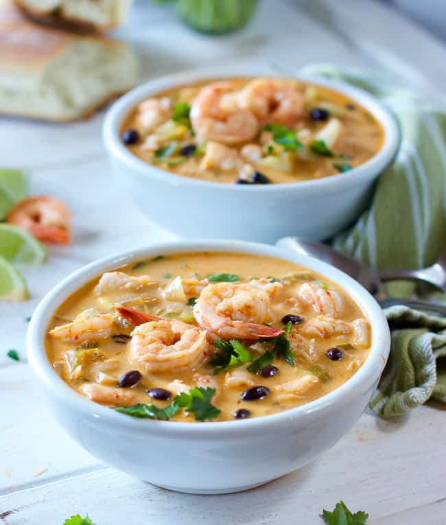 Shrimp and Corn Chowder in bowls