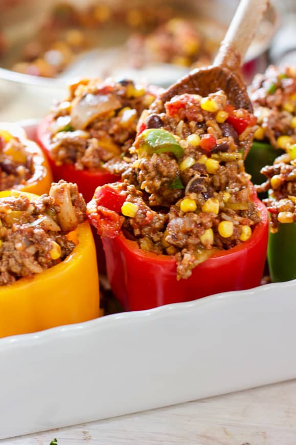 Stuffing Southwest Peppers with beef mixture