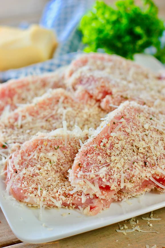 Pork cutlets coated with crispy panko and parmasan