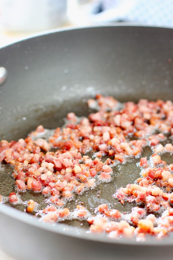 Pancetta growing in a skillet