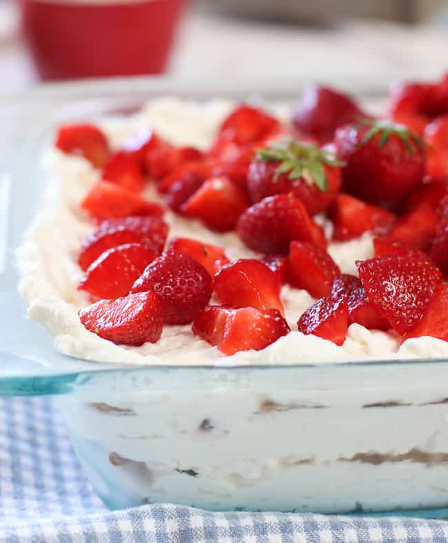 Strawberry Shortcake Icebox cake ready to serve