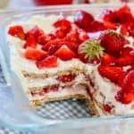 Fresh Strawberry Icebox Cake served in a glass pan
