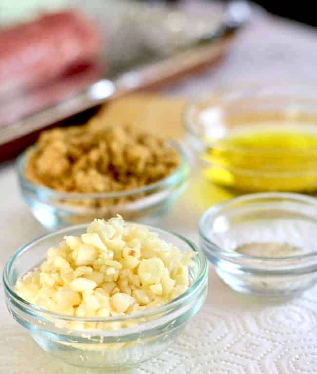 ingredients for garlic and brown sugar crusted pork loin