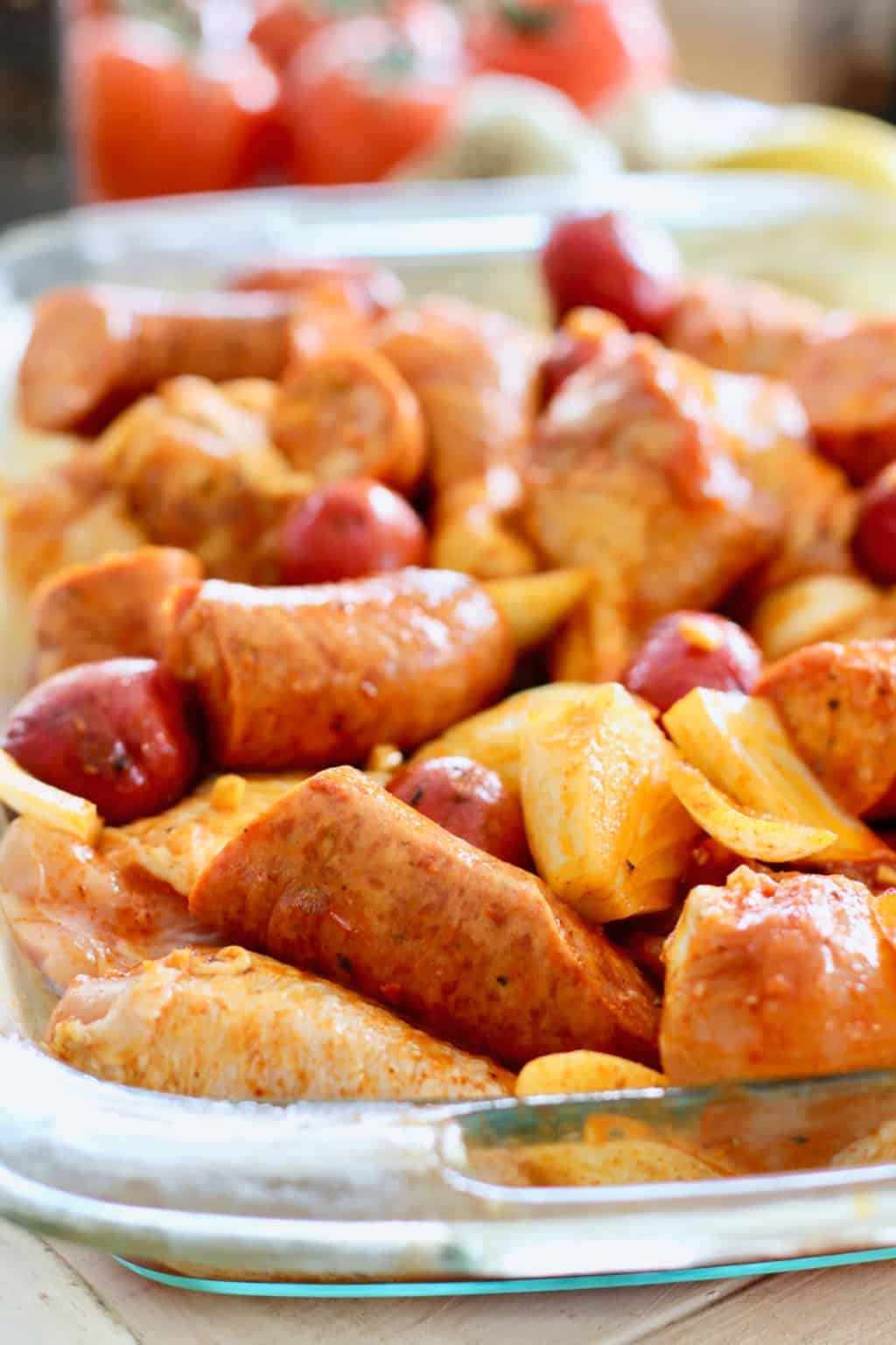 One Pan Roasted Chicken with Sausage and Potatoes Laughing Spatula