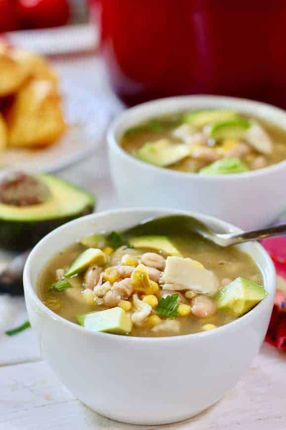 two bowls of white chicken chili